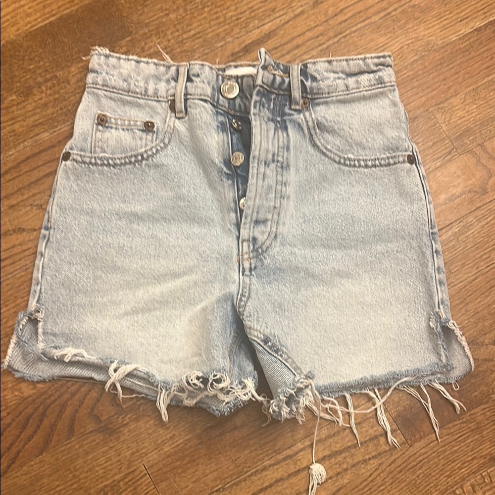 Zara Blue Jean Shorts with Distressed Hem